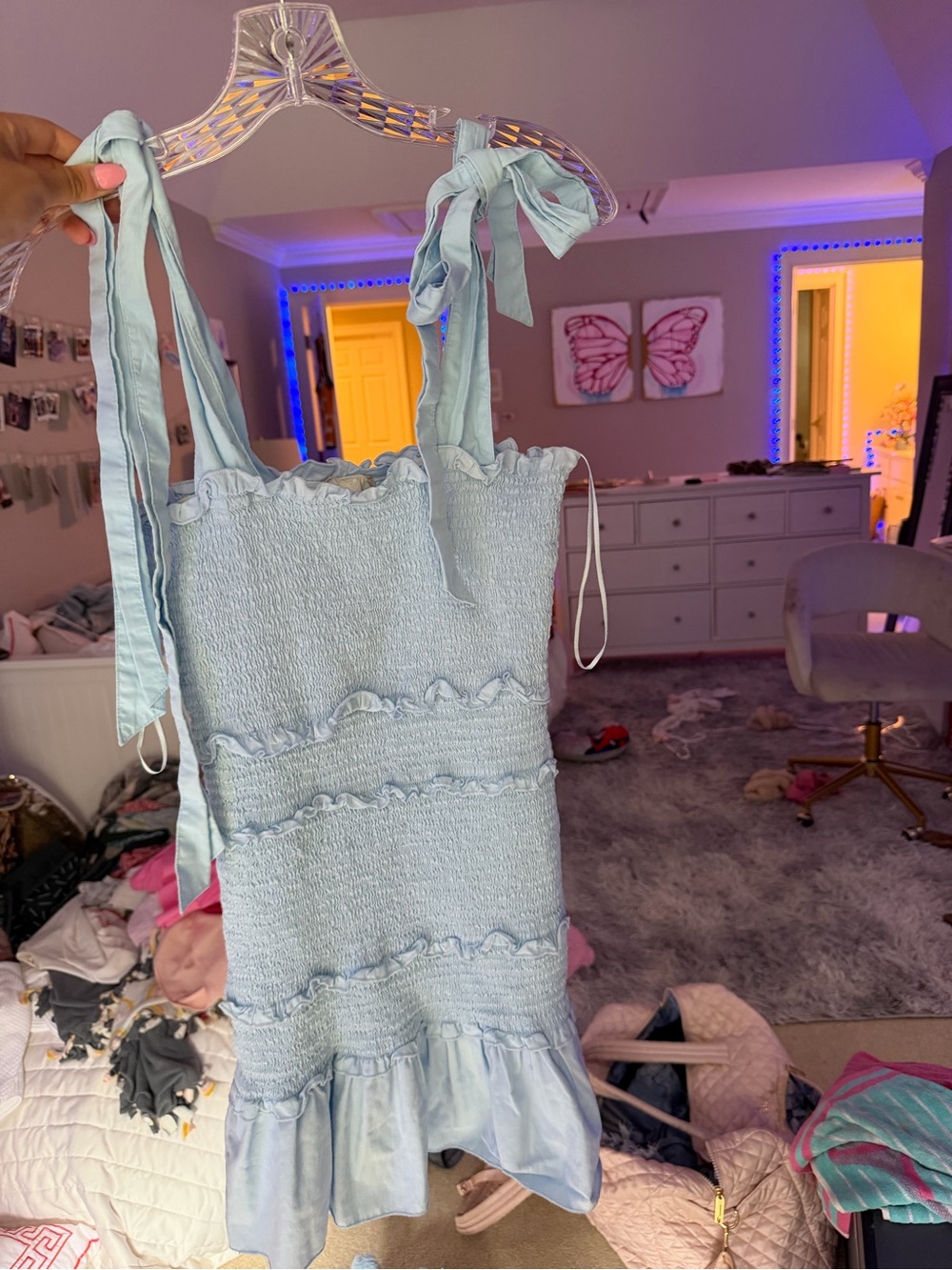 Altar'd State Light Blue Smocked Ruffle Mini Dress